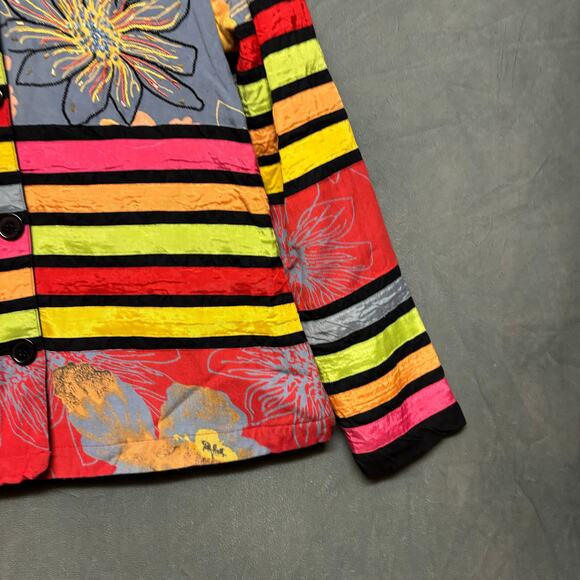 Art To Wear Blazer Patchwork Floral Boho Multicolor Flax Viscose Blend Studded - Picture 7 of 11